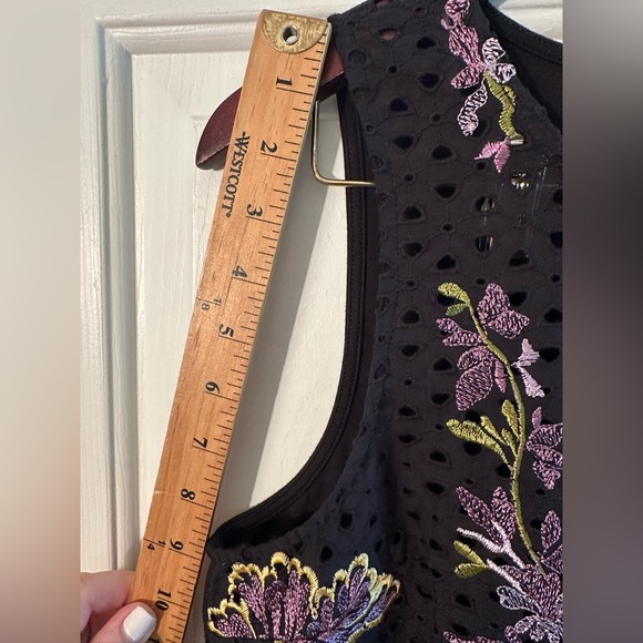 MEADOW RUE | Anthropologie S Harriet Floral Black Embroidery Eyelet Stretch Tank - Picture 13 of 15